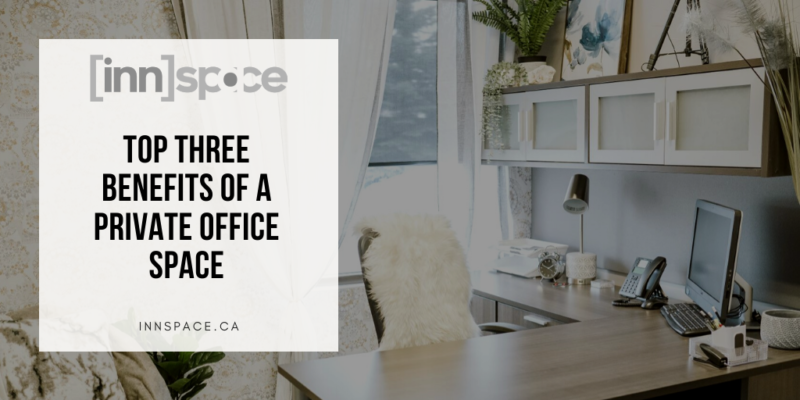photo of professional private office space environment office, behind white square with blog title overlay.